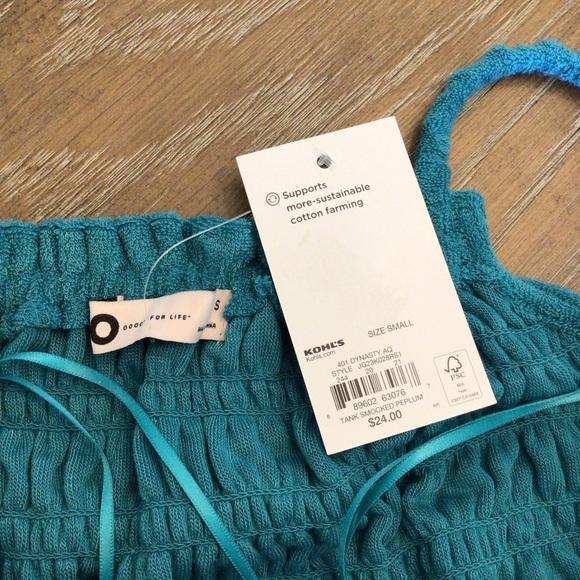 SO Juniors Aqua Blue Terry Cloth Smocked Peplum Tank Top Size Small - Picture 4 of 7